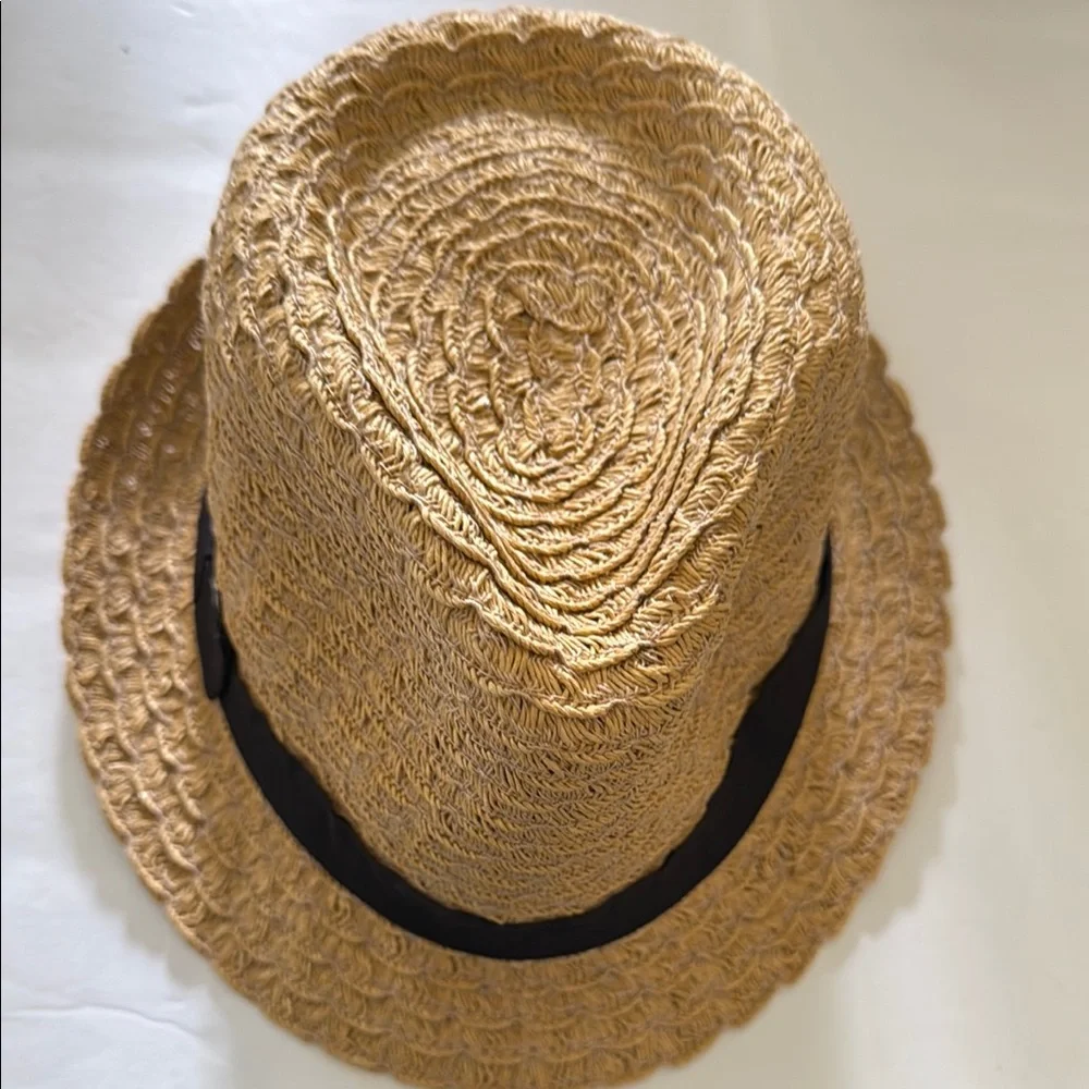 APT 9 Womens Woven Straw Fedora Hat Tan With Black Band Summer Like New